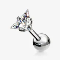 Piercing Barbell Zircônia Triangular em Aço Cirúrgico Prata