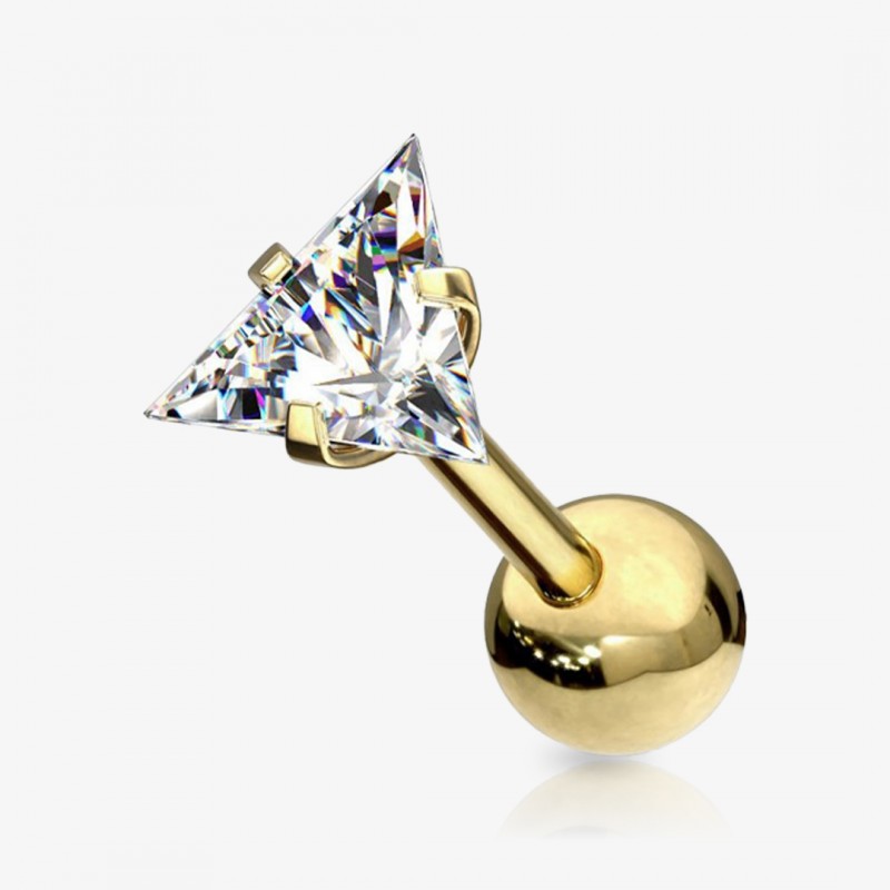 Piercing Barbell de Aço Dourado Zircônia Triangular
