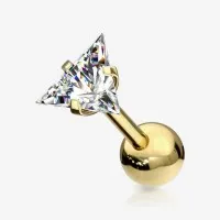 Piercing Barbell Zircônia Triangular em Aço Dourado
