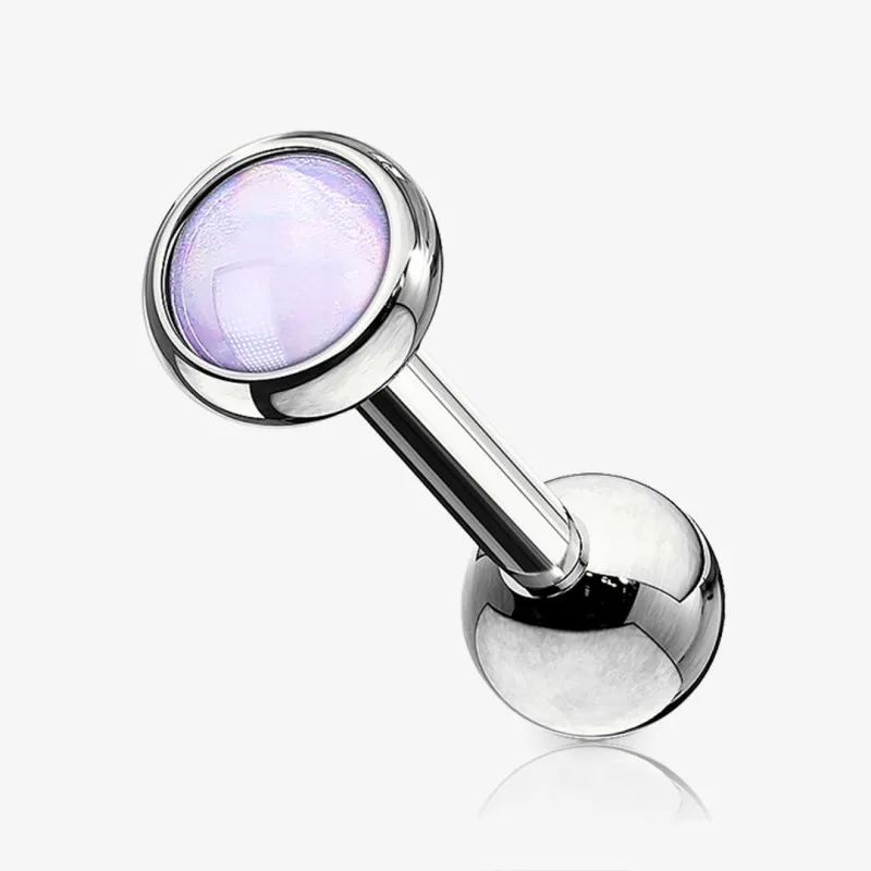 Piercing tragus rosa com refletor em aço cirúrgico, ideal para um visual feminino