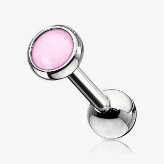 Piercing Barbell Refletor Rosa em aço cirúrgico com brilho intenso