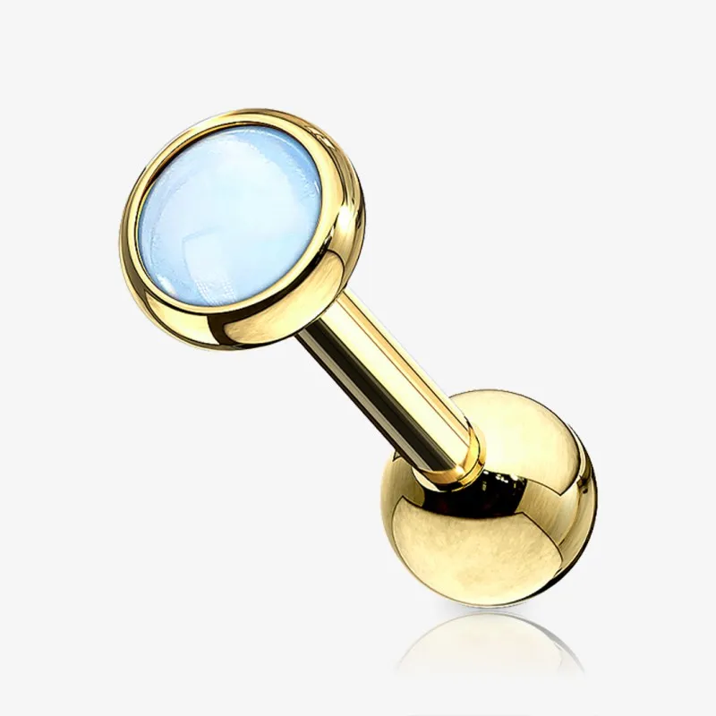 Piercing Barbell Refletor Azul com acabamento dourado em aço cirúrgico