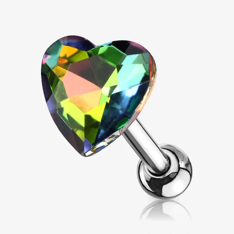 Piercing Tragus Coração Cristal em aço cirúrgico delicado
