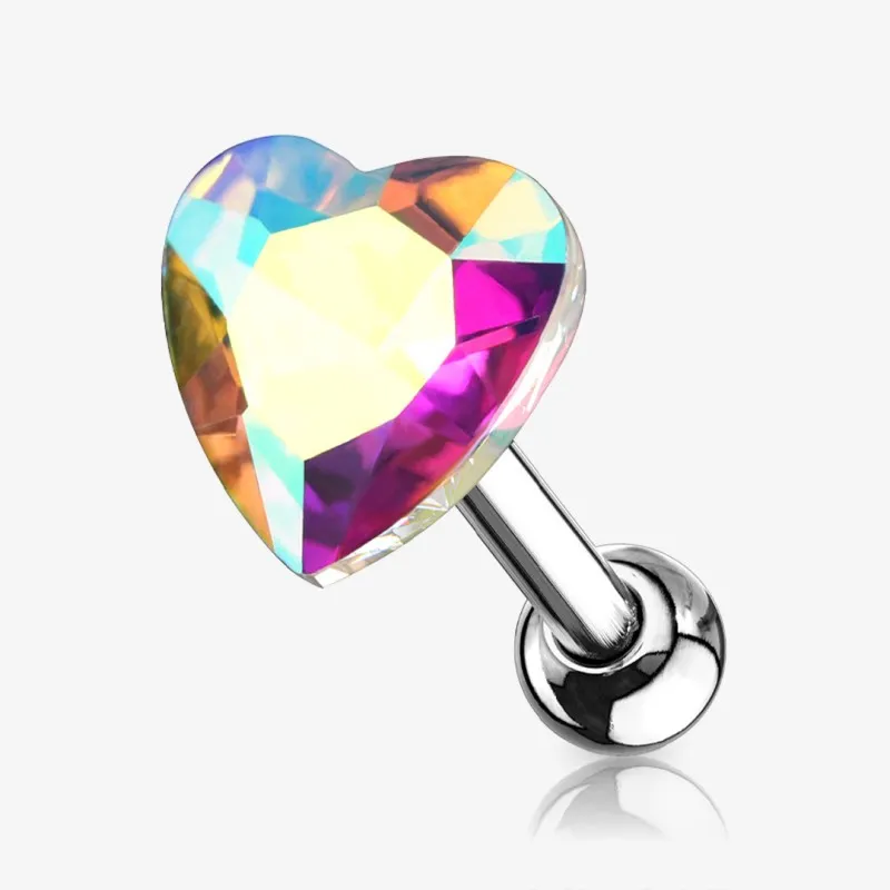 Piercing Barbell de Aço Cirúrgico - Coração de Cristal - Piercings de Cartilagem