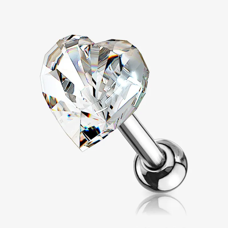 Piercing Barbell de Aço Cirúrgico - Coração de Cristal - Piercings de Cartilagem