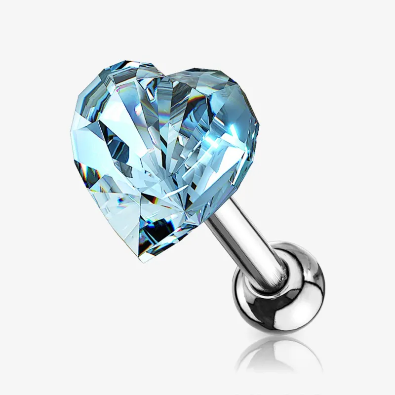 Piercing Barbell de Aço Cirúrgico - Coração de Cristal - Piercings de Cartilagem