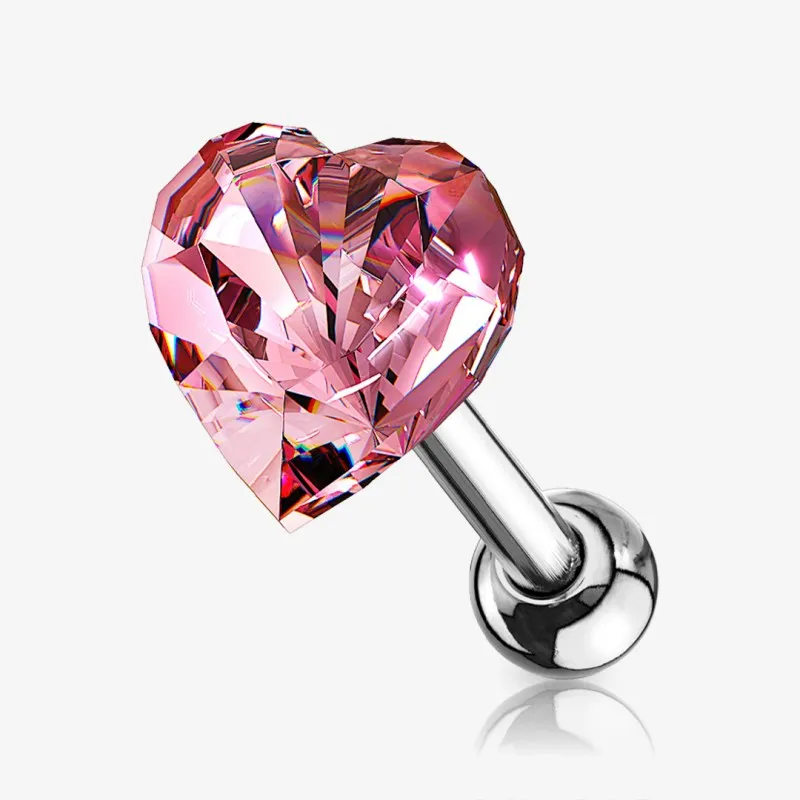 Piercing Barbell de Aço Cirúrgico - Coração de Cristal - Piercings de Cartilagem