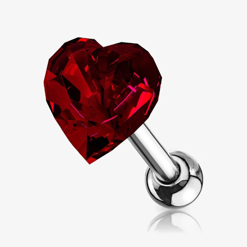 Piercing Barbell de Aço Cirúrgico - Coração de Cristal - Piercings de Cartilagem