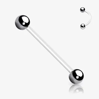 Piercing Barbel Surface BioFlex com haste de PTFE flexível e bolinhas prateadas
