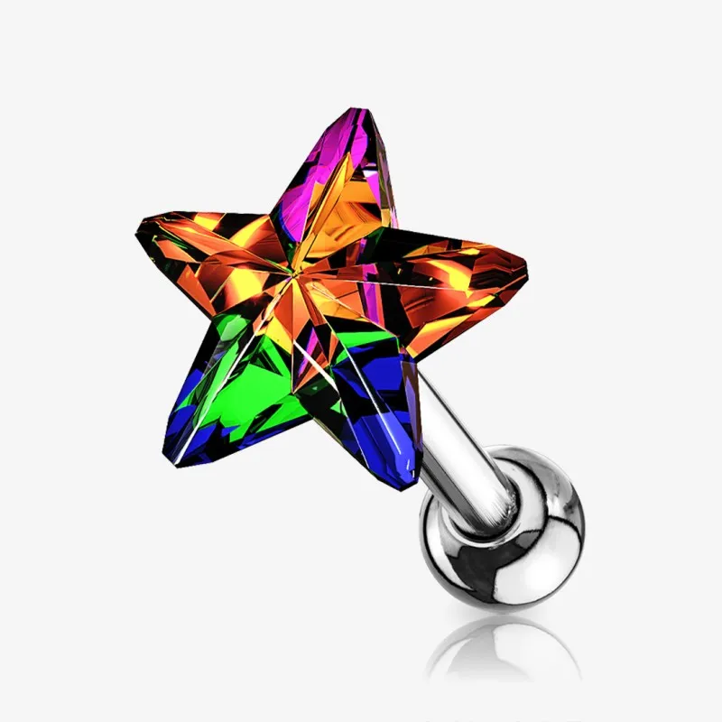 Piercing Barbell de Aço Cirúrgico - Estrela de Cristal - Piercings de Cartilagem