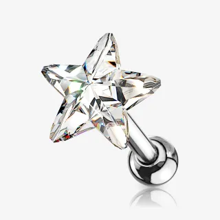 Piercing Barbell Estrela Cristal em aço cirúrgico com brilho delicado