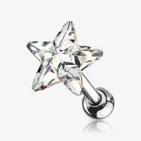Piercing Barbell Estrela Cristal em Aço Cirúrgico – Unidade