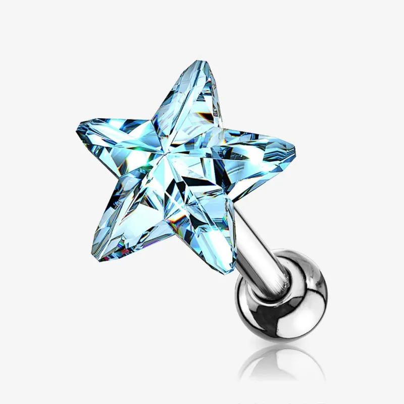 Piercing Barbell de Aço Cirúrgico - Estrela de Cristal - Piercings de Cartilagem