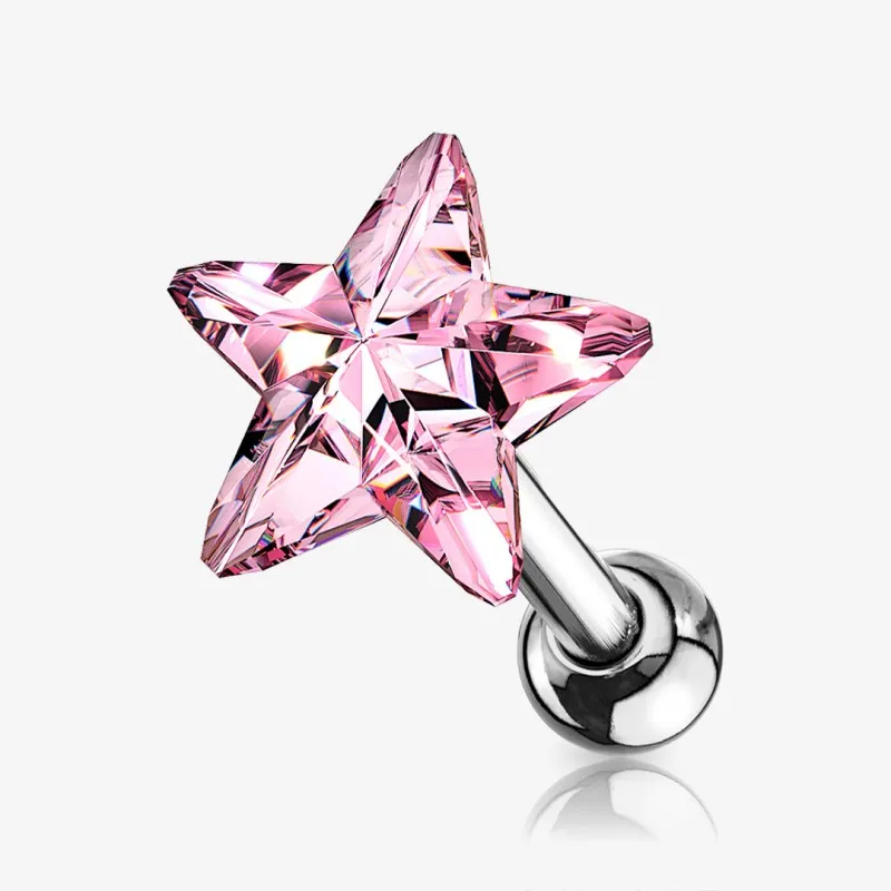 Piercing Barbell de Aço Cirúrgico - Estrela de Cristal - Piercings de Cartilagem