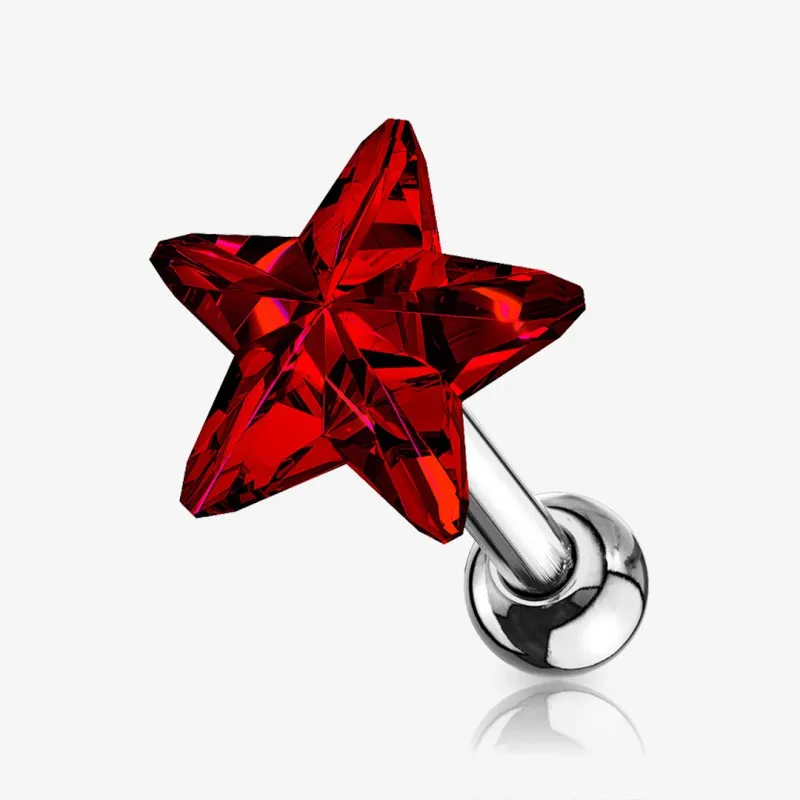 Piercing Barbell de Aço Cirúrgico - Estrela de Cristal - Piercings de Cartilagem