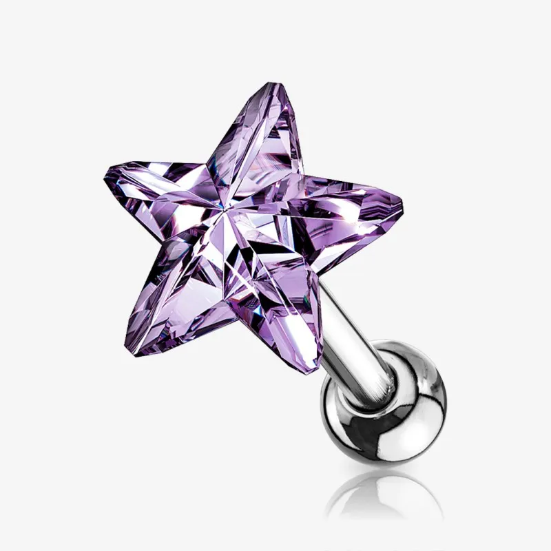 Piercing Barbell de Aço Cirúrgico - Estrela de Cristal - Piercings de Cartilagem