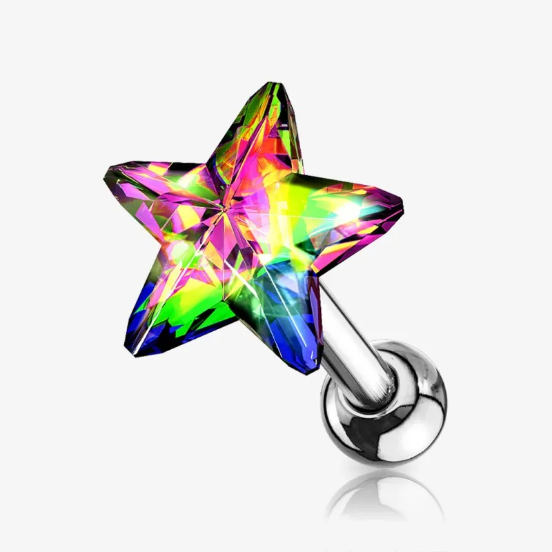 Piercing Barbell de Aço Cirúrgico - Estrela de Cristal - Piercings de Cartilagem