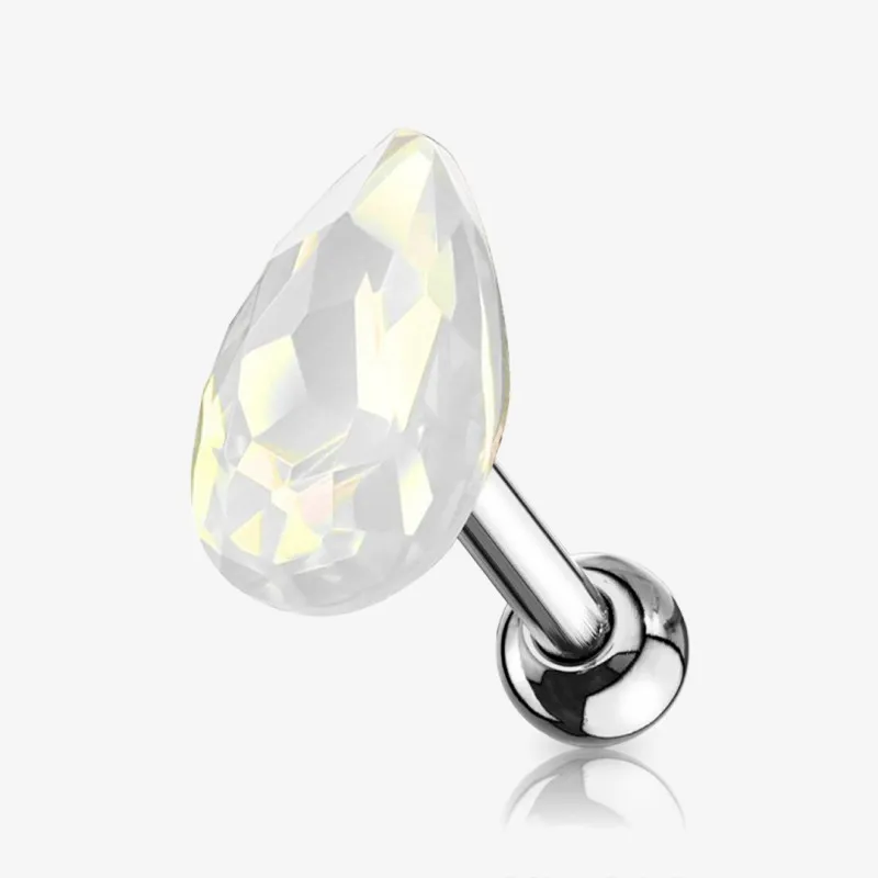 Piercing Barbell de Aço Cirúrgico - Gota de Cristal - Piercings de Cartilagem