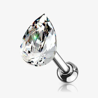 Piercing barbell com cristal em formato de gota feito em aço cirúrgico hipoalergênico