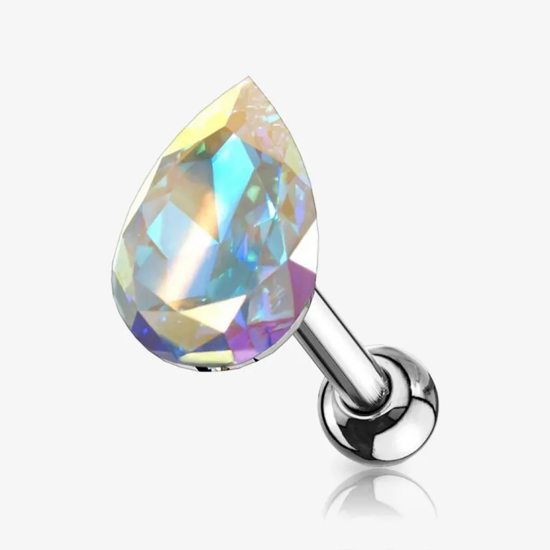 Piercing Barbell de Aço Cirúrgico - Gota de Cristal - Piercings de Cartilagem