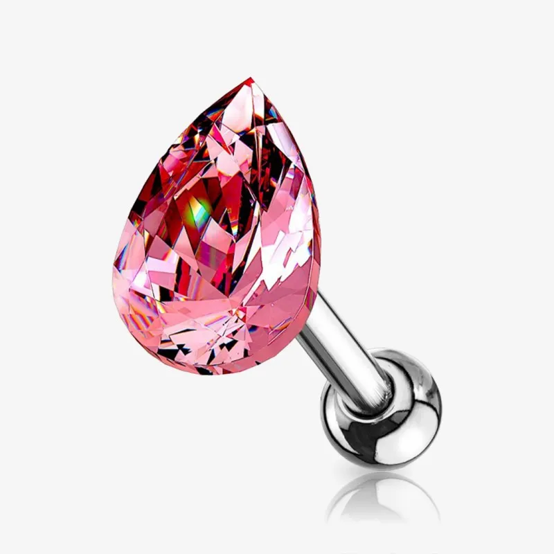 Piercing Barbell de Aço Cirúrgico - Gota de Cristal - Piercings de Cartilagem