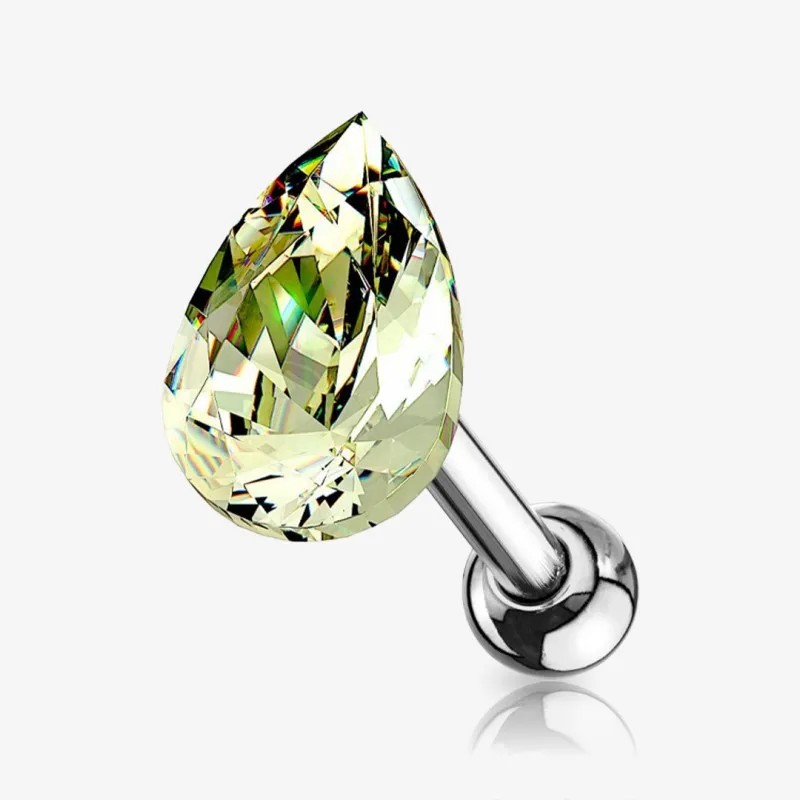 Piercing Barbell de Aço Cirúrgico - Gota de Cristal - Piercings de Cartilagem