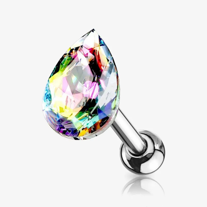 Piercing Barbell de Aço Cirúrgico - Gota de Cristal - Piercings de Cartilagem