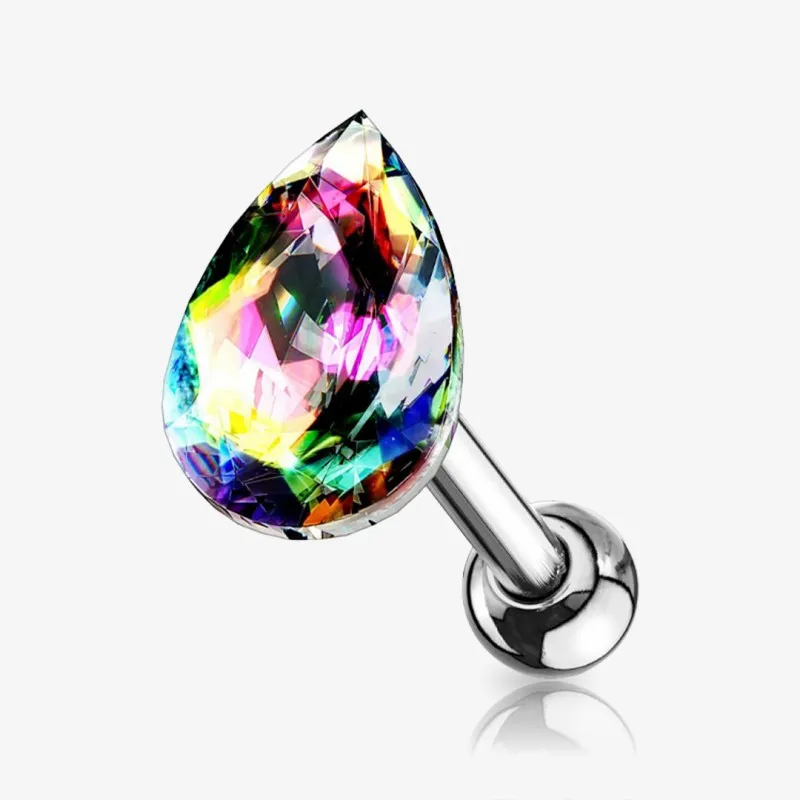 Piercing Barbell de Aço Cirúrgico - Gota de Cristal - Piercings de Cartilagem