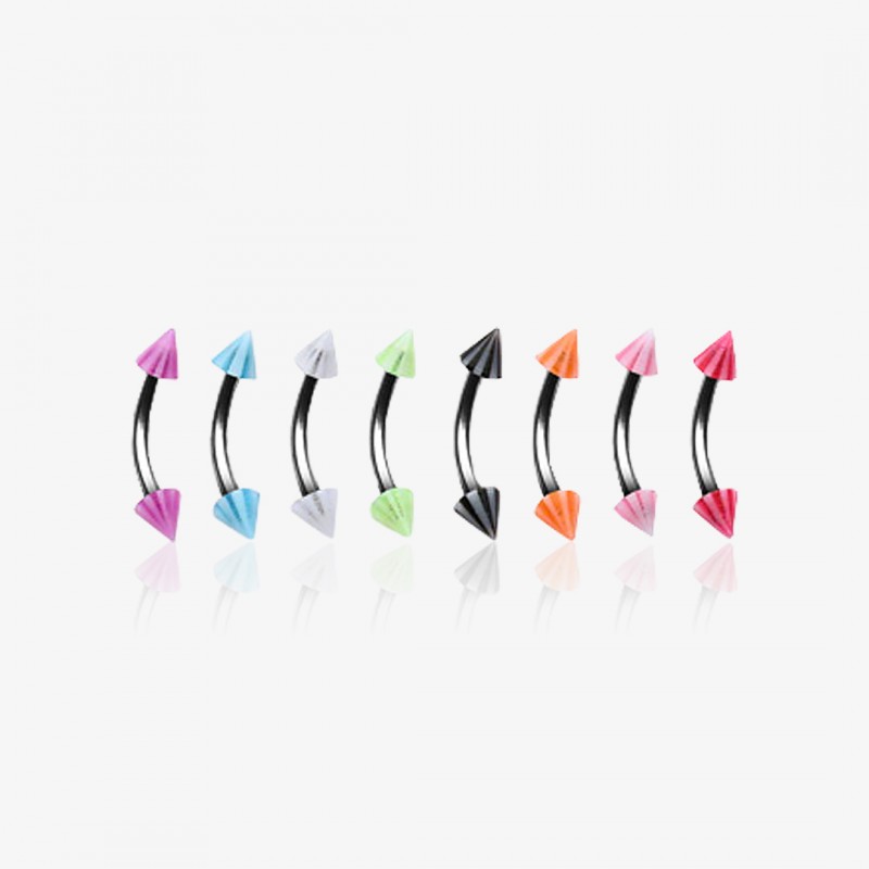 Piercing curvo de aço cirúrgico prateado com spike acrílico estilo pirulito.