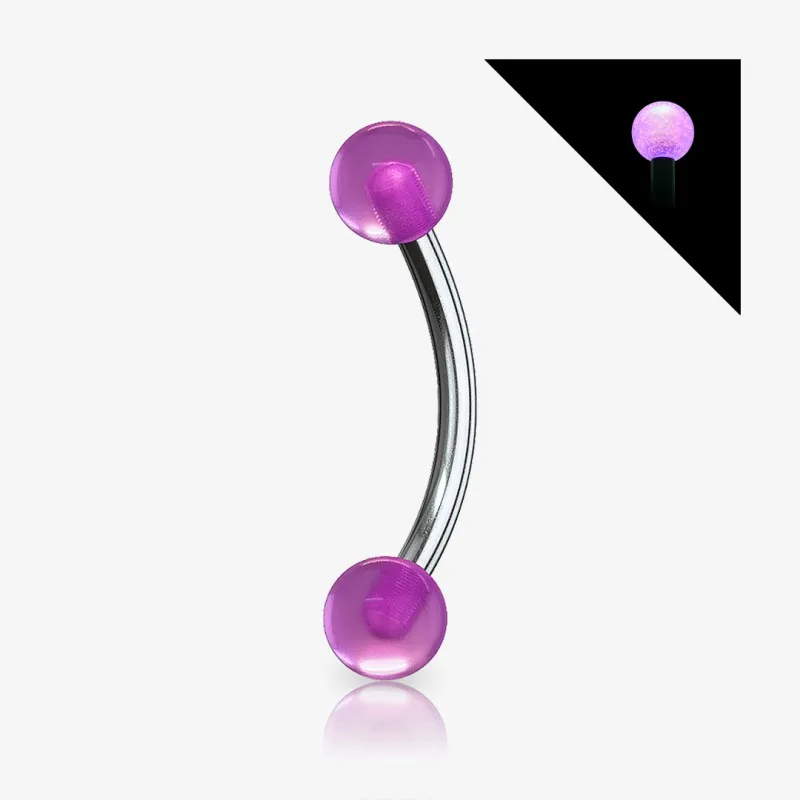 Piercing sobrancelha fluorescente com bolinha curva em aço prateado