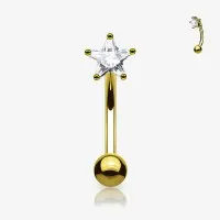 Piercing Curvo Estrela Zircônia com Aço Dourado