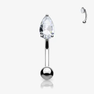 Piercing Curvo Lágrima com Zircônia Prateado de Aço Cirúrgico