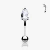 Piercing Curvo Lágrima com Zircônia Prateado de Aço