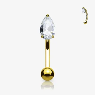 Piercing Curvo Lágrima de Zircônia de Aço Cirúrgico Dourado