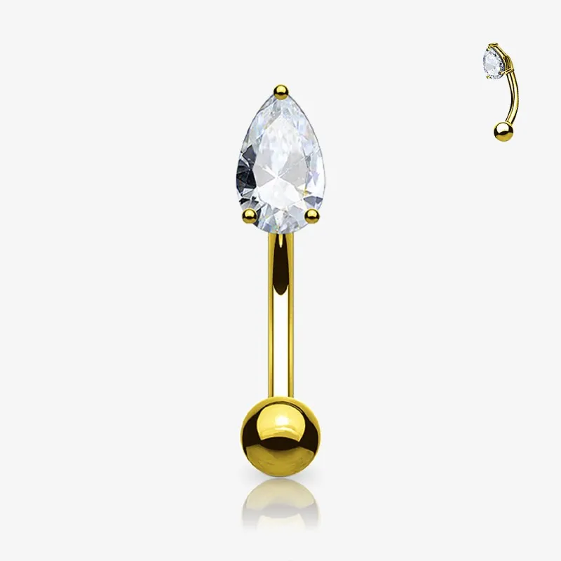 Piercing Curvo Lágrima de Zircônia de Aço Cirúrgico Dourado