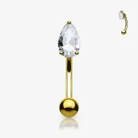 Piercing Curvo Lágrima com Zircônia Dourado de Aço