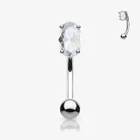 Piercing Curvo Zircônia Oval em Aço Cirúrgico Prateado