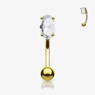 Piercing Curvo Zircônia Oval de Aço Cirúrgico Dourado