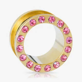Alargador Rosca Aço Strass Rosa Médio - Strass Colors