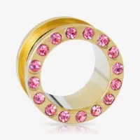 Alargador Rosca Aço Strass Rosa Médio é na ALARGS