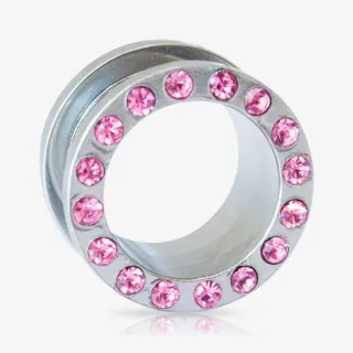 Alargador Rosca Aço Strass Rosa Médio - Strass Colors