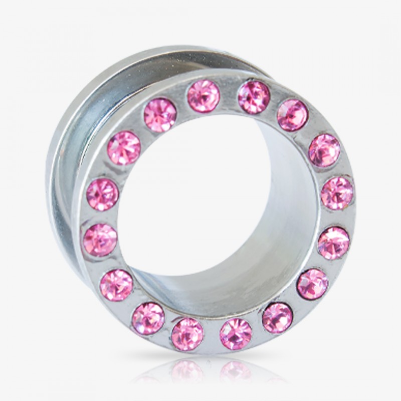 Alargador Rosca Aço Strass Rosa Médio - Strass Colors