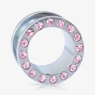Alargador Rosca Aço Strass Rosa Claro - Strass Colors