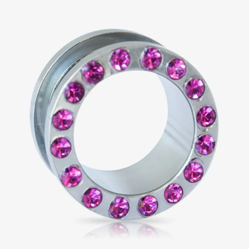 Alargador Rosca Aço Strass Rosa Escuro - Strass Colors