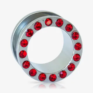 Alargador Rosca Aço Strass Vermelho - Strass Colors
