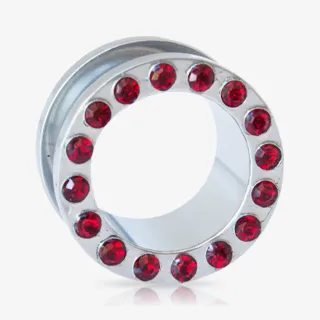 Alargador Rosca Aço Strass Vermelho Escuro - Strass Colors