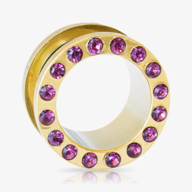 Alargador Rosca Aço Strass Violeta - Strass Colors