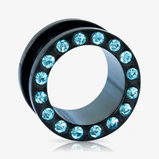 Alargador Rosca Aço Strass Azul Claro - Strass Colors