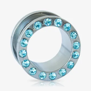 Alargador Rosca Aço Strass Azul Claro - Strass Colors