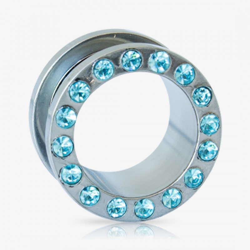 Alargador Rosca Aço Strass Azul Claro - Strass Colors